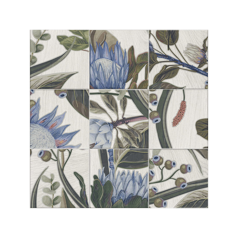 Décor blue leaves multicouleur mat 20X20 cm carrelage Effet Hydraulique