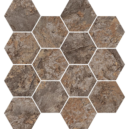 Mosaïque Ardesia hexagonale oxyde mat 28,3X26,5 cm Effet Pierre