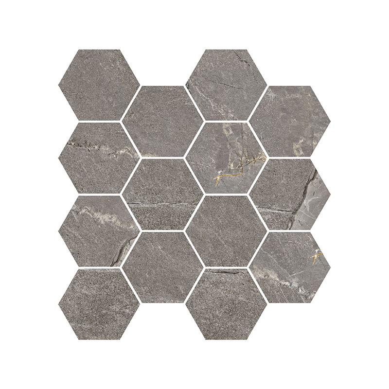 Mosaïque Tempo hexagonale foncé mat 28,3X26,5 cm Effet Pierre