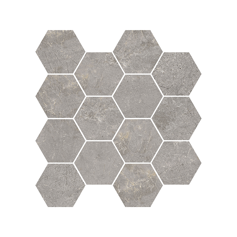 Mosaïque Tempo hexagonale ash mat 28,3X26,5 cm Effet Pierre